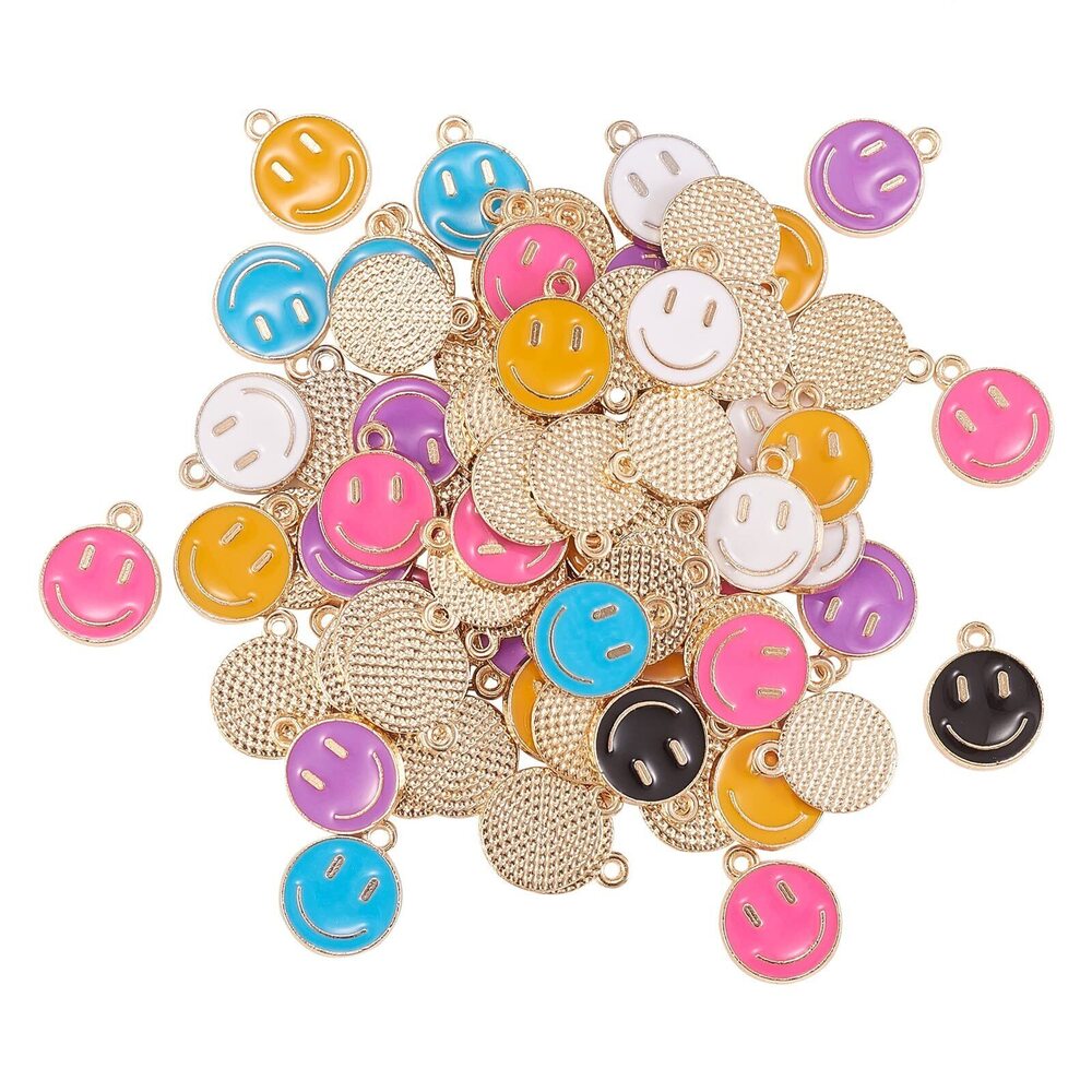 7564 100 Pcs Randomly Colored Enamel Charms Smiling Face Charm Bulk Lot